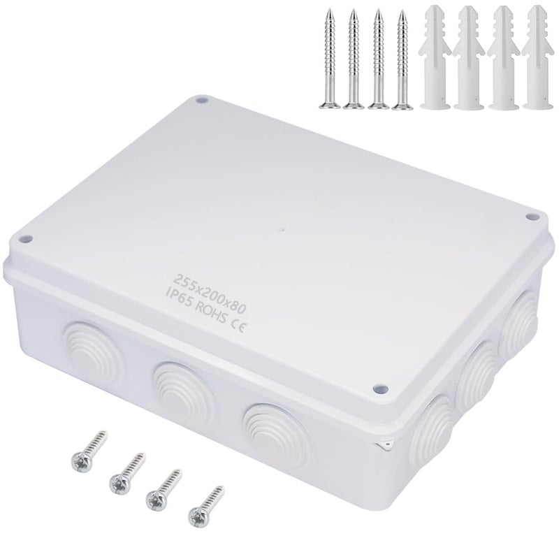 Zulkit Junction Box ABS Plastic Dustproof Waterproof IP65 Universal Electrical Boxes Project Enclosure White 10 x 7.9 x 3.1 inch (255 x 200 x 80mm) - Image 1